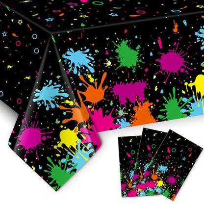 3 Pack Neon Table Cloths, 108 x 54 Inch Glow Party Table Covers Disposable Table Cover Graffiti Paint Glow Table Cloths for Halloween Birthday Black Light Neon Party Decorations - size: 3 PCS