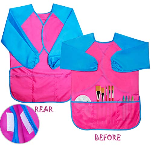 Kids Art Smocks 2 Pack Painting Smock with Long Sleeve and 3 Pockets for Age 3-8 - color: Yellow
