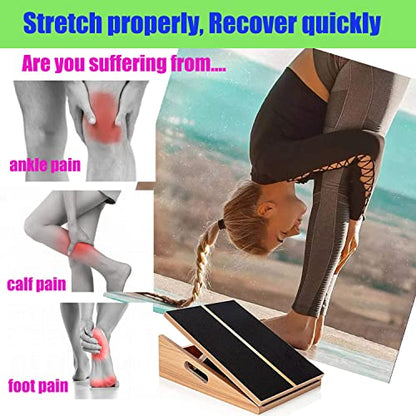 Slant Board for Calf Stretching Wooden Calf Stretcher Incline Board Adjustable Calf Stretch Board for Squats Knees Ankle