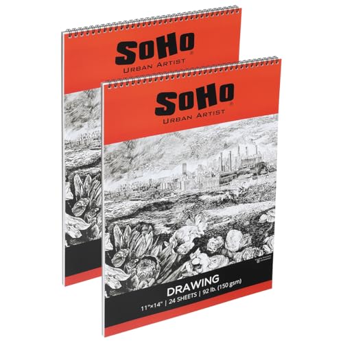 SoHo Urban Artist Softcover Drawing Pad - 11"x14", 12 Pack w/288 Sheets Total - 92 lbs/150gsm, Mixed Media, Dual-Sided, Acid-Free, Wire-Bound, Micro-Perforated, Repeated Erasing & Reworking - size: 11"x14"