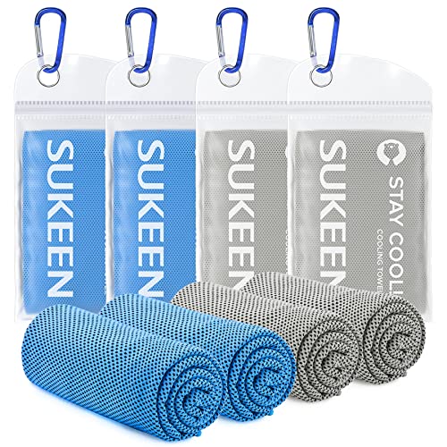 Sukeen 4 Pack Cooling Towels (40"x 12"), Cooling Neck Wraps, Soft Ice Towel | Lightweight,Absorb moisture,Long Last,Mesh Breathable for Sports,Outdoors,Yoga,Tennis,Golf,Running,Gym,Camping,Campus,Travel - color: Grey/Grey/Blue/Blue