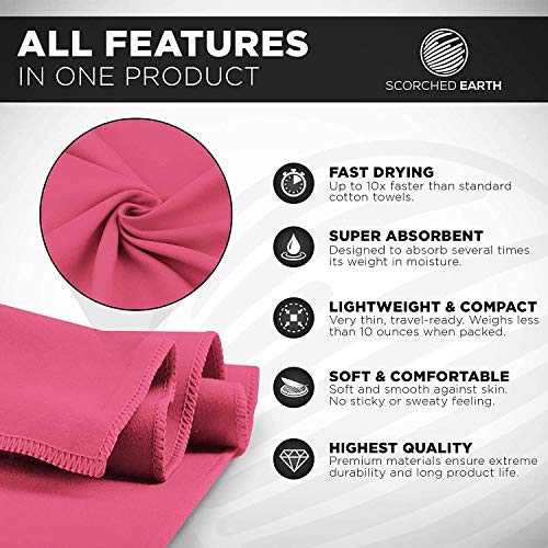 ScorchedEarth Microfiber Travel & Sports Towel Set - Quick Dry, Super Absorbent, Compact, Lightweight - for Camping, Backpacking, Hiking, Beach, Yoga, Swimming - Includes 2 Sizes + Carrying Bag & Clip - color: Rose Pink, size: Medium Set (20x40” & 12x24”)