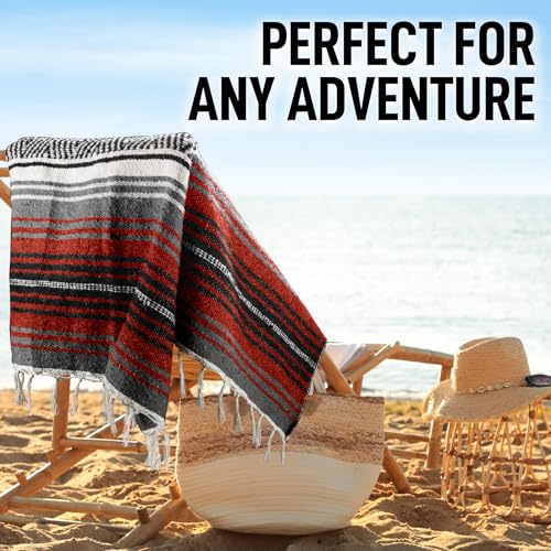 Hydration Nation Authentic Extra Large Mexican Blanket (70"x50") - Handwoven Yoga, Serape - Artisanal Falsa, Beach, Camping, Picnic, Outdoor(Orange) - color: Orange