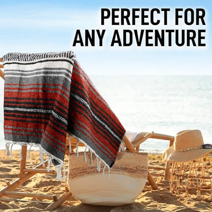 Hydration Nation Authentic Extra Large Mexican Blanket (70"x50") - Handwoven Yoga, Serape - Artisanal Falsa, Beach, Camping, Picnic, Outdoor(Orange) - color: Orange