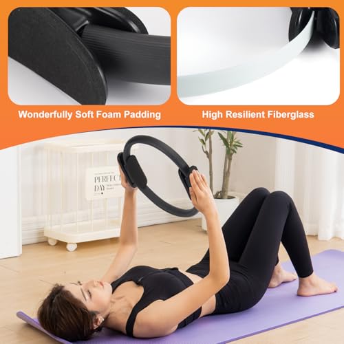 Tsikavo Pilates Ring, Pilates Ring Circle and Ball Set, 12 Inch Magic Circle Pilates Ring,9 Inch Small Exercise Ball,Resistance Bands Set, Home Pilates Equipment for Women - color: Black