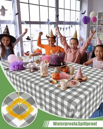 Smiry 8 Packs Gingham Disposable Table Cloth, 54 x 108 Inch Waterproof Plastic Tablecloth, Rectangle Grey and White Checkered Table Covers for Party, Birthday, Picnic, Banquet - color: Grey and White, size: 54"x108" (Pack of 8)