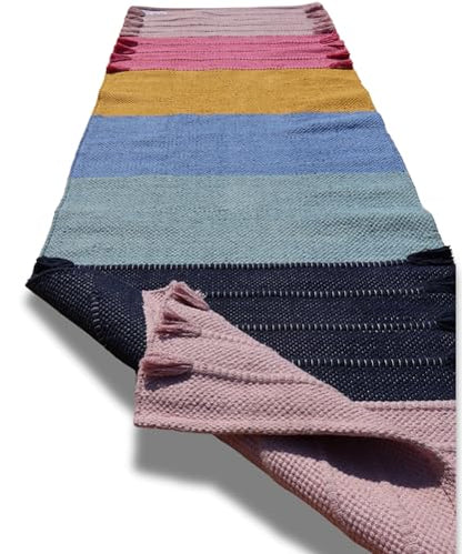 Jaipur Art & Rugs Cotton Yoga Rug - Eco-Friendly Hand-Woven Thick Mat (24”x72”x5mm) for Everyday Fitness at Home - Comfortable & Extra-Long - color: Multicolor 3