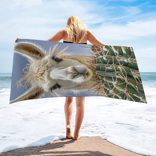 Microfiber Mexican Llama Cactus Beach Towel Oversized 62x31 Sand Free & Quick Dry Travel Towel for Adults Super Absorbent Lightweight Thin Pool Towels for Swim Camping Yoga Gym Vacation Essentials