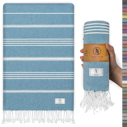 Ossano Turkish Beach Towel Compact & Soft Oversized (39" x 71") - Quick Dry, Versatile and Functional as Bath Sheet, Picnic Blanket, Bath, Gym, Pool and Body Towel - Turqoise - color: Turquoise