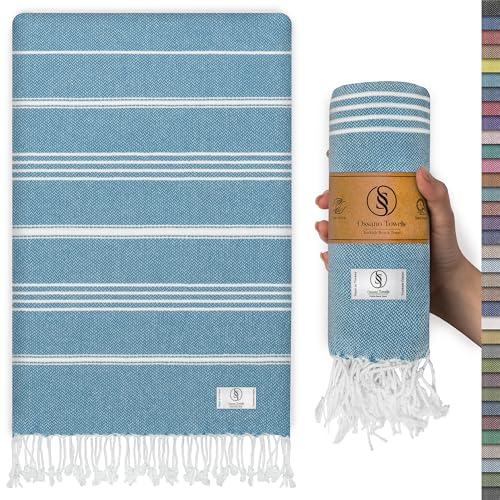 Ossano Turkish Beach Towel Compact & Soft Oversized (39" x 71") - Quick Dry, Versatile and Functional as Bath Sheet, Picnic Blanket, Bath, Gym, Pool and Body Towel - Turqoise - color: Turquoise