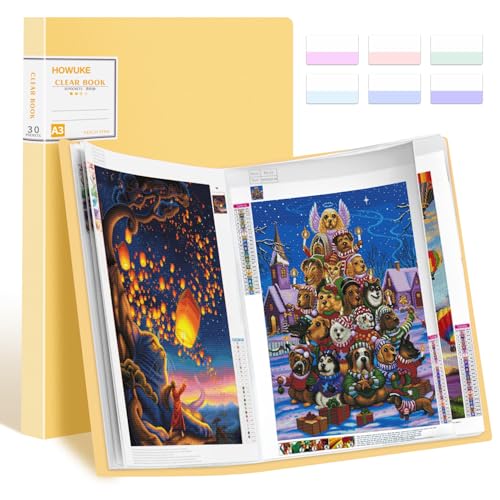 A3 Diamond Painting Storage Book, 60 Views Art Portfolio Presentations Folder with 30 Pages Protectors, 17.3x12.8in Yellow - color: Yellow