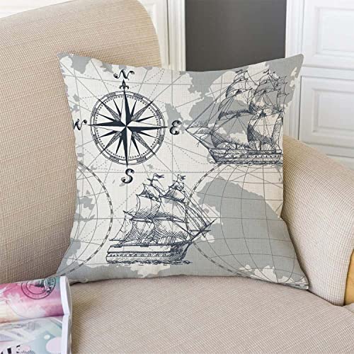 TSSOHU Nautical Sailboat Map Throw Pillow Cover Ship Anchor Cotton Linen Decorative Pillow Case Cushion Cover Home Sofa Decor 18x18 Inch Pillow Cover - color: Tss34