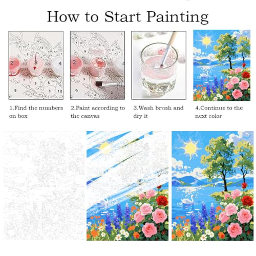 ZRIZQ Paint by Numbers Kit for Adults Beginner,Summer Landscape,16x20 | Full set with rich paints,wooden brushes,rolled canvas.Calming activity.Beginner friendly.Just open and paint. - color: 16"X20"Rolled Canvas-Summer Landscape