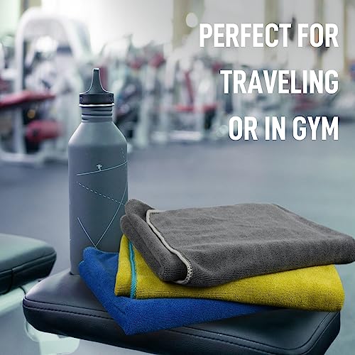 SINLAND Microfiber Gym Towels, Workout Sweat Towel 16x32In - color: Blue Orichid+slate Grey+chartreuse