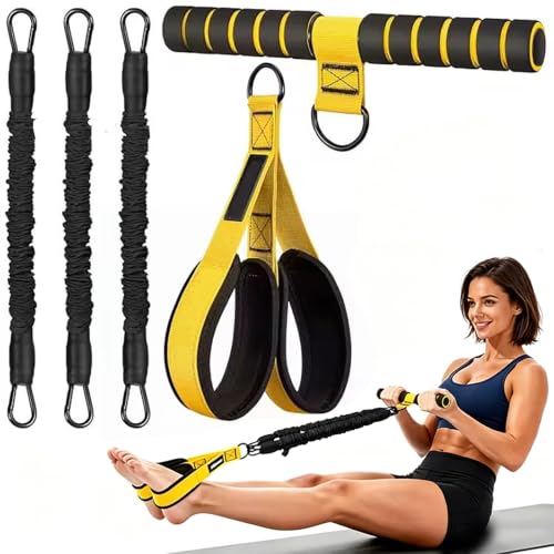 Pedal Resistance Bands Set with Handles, 6-Tube Elastic Stretch Bands - color: Yellow