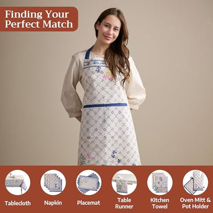 Maison d' Hermine Aprons for women with Pocket 100% Cotton (27.50"x31.50") | Adjustable Neck Strap & long ties Apron Men Chef Wedding Cooking Gardening Server Maid - color: 037 - Faience