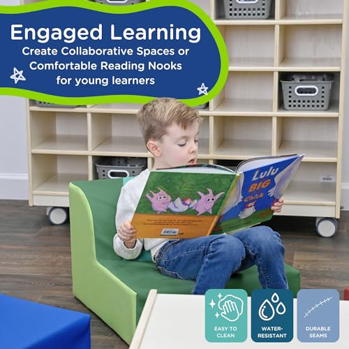 Children's Factory Library Trio Cozy Kids Chairs, Toddler Flexible Seating Classroom Furniture for Preschool or Daycare, 3-Pack | Easy to Clean Water-Resistant Vegan Leather Kids Chair, High Density Foam Toddler Chair for Preschool, Daycare, or Playrooms