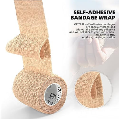 OK TAPE Self Adherent Cohesive Bandages Wrap 6Packs 4" x 5 Yards | Non-Woven Elastic for Thumb Finger Wrist Ankle Self Adhesive Bandage Wrap Breathable Vet Wrap Bandages Tape (Black) - color: Black, size: 4 In x 5 Yards