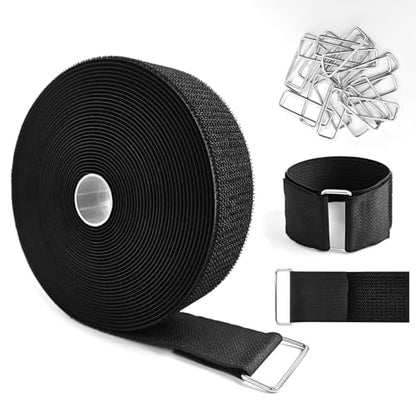 2" x32ft Hook and Loop Straps with Metal Buckles, Molle Cable Straps, Adjustable Fastening Cinch Strap, Reusable Nylon Securing Cord Ties, 2 inch Wide, Black with 20 Buckles - color: 2"x32ft, 20 Buckles