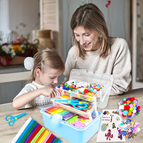 3000 Arts and Crafts Supplies for Kids Craft Kit Craft Box with Pipe Cleaners Arts and Crafts for Kids Age 4-6, 6-8, 8-12 DIY School Supplies Materials Set Toys Gifts for Girls Boys Toddlers, Blue - color: blue