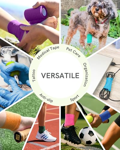 FriCARE Self Adhesive Bandage Wrap, Medical Tape in First Aid Kit, Rainbow | Elastic Cohesive Bandages for Sports/Vet/Wrist Ankle Wounds, 2 Inches X 5 Yards, Latex-free 6 Rolls - color: 6 Rainbow Color