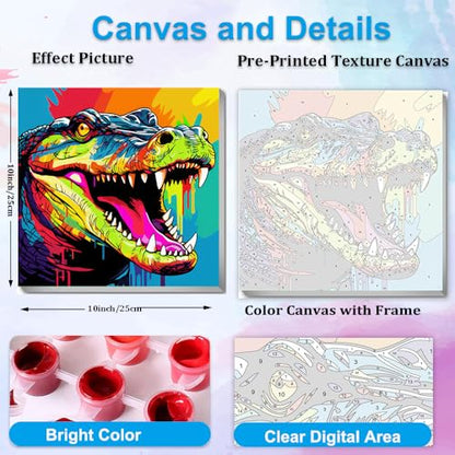Artunion Framed Paint by Numbers Kit for Adults Beginners & Kids Ages 8-12,Crocodile Paint by Number with Frame,Animal Paint by Numbers Kit on Canvas 10 * 10 Inch Without Easel - color: ZXT-395-F