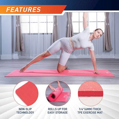 Circuit Fitness by Marcy Non-Slip Multi-Purpose Exercise Yoga Mats with Carrying Strap Multi-Thickness, Multi-Color Options - color: Midnight Black, size: 1/4-inch