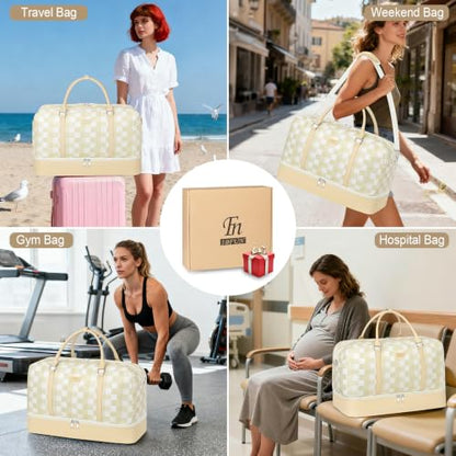IBFUN Weekender Bags for Women, 21" Travel Duffle Bag with Shoe Compartment - color: F2-Khaki