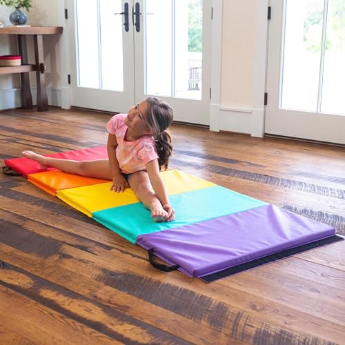 Hearthsong Tumbling Mat for Kids, 5-Panel Thick 1.25" Foldable Exercise Mat for Yoga, Pilates, Stretching, Folding Gymnastics Mats at Home, Gym Workout
