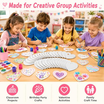30 Pack Heart Shape Mini Canvas Board 3 Inch | 30 paintable heart canvases with magnetic backing for classroom crafts, party activities, fridge art, and handmade gifts - style: Heart-30 pcs