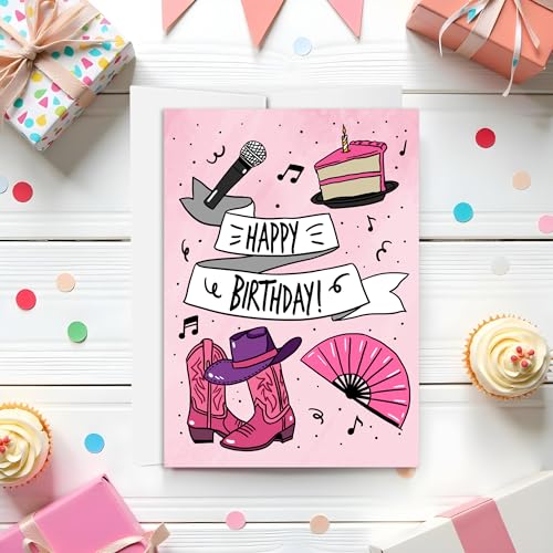 Line Dance Birthday Card – Fun Happy Birthday Card for Dance Lovers with Fans and Boots - style: Line Dance