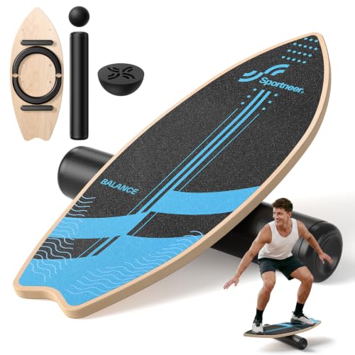Sportneer Surf Balance Board, 8-in-1 Wooden Wobble Board - color: Sky Blue