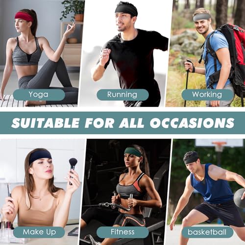 Sweatbands Sports Headband for Men & Women, Moisture Wicking Hairband Athletic Towel Headbands Cotton Head Sweat Bands for Running, Cycling, Yoga, Spa - color: C-5PCS-Black, White, Gray, Dark Blue, Green
