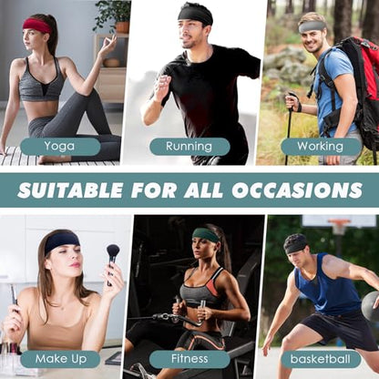 Sweatbands Sports Headband for Men & Women, Moisture Wicking Hairband Athletic Towel Headbands Cotton Head Sweat Bands for Running, Cycling, Yoga, Spa - color: C-5PCS-Black, White, Gray, Dark Blue, Green