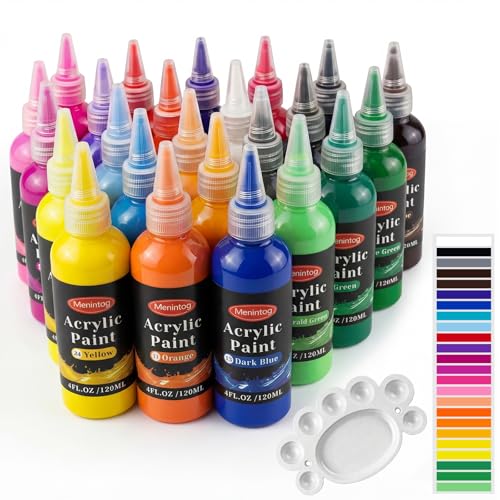 Acrylic Paint Set, 24 Colors, 4 oz/120ml Bottles | Rich Pigments, Water Proof, For Artists, Beginners and Kids, Canvas Rocks Wood Ceramic Fabric - color: 120ml 24 Colors