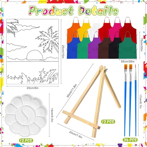 Motipuns 72 Pcs Paint and Sip Kit for Adults 12 Set 8''x10'' Pre Drawn Canvas for Painting with Easels Apron Brushes Palette Printed Canvas Bulk for DIY Birthday Gifts Date Night Party(Seaside Sunset) - style: Seaside Sunset