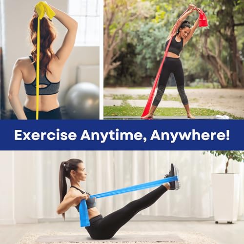 RMS Resistance Bands for Working Out, Physical Therapy, Yoga & Pilates | Set of 3 Latex Free Exercise Bands with Instruction Guide, Occupational Therapy and Rehabilitation Aid for Disabled