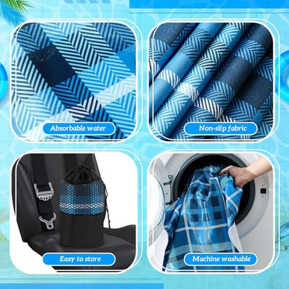 Hahafelt 2 Pack Car Seat Towel Cover with Storage Bag, Blue Plaid | 63 x 32 in Car Towel Seat Cover Non Slip Waterproof, Gym Workout Swimming Running, Machine Washable Sweat Absorbent Protector - style: Blue Plaid