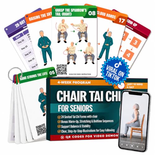 POCAZONE Chair Tai Chi for Seniors Over 60, 46 Exercise Cards & Video Guide - color: Chair Tai Chi