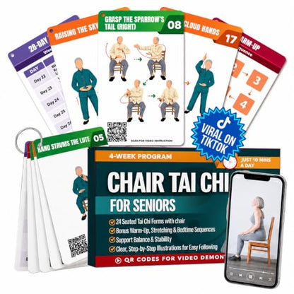 POCAZONE Chair Tai Chi for Seniors Over 60, 46 Exercise Cards & Video Guide - color: Chair Tai Chi