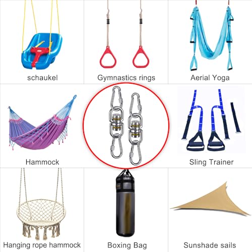 SELEWARE Heavy Duty Bearing Swing Swivel, 360° Rotation Hanging Accessory - color: 2 Pack Swivel (E) With 4 Carabiners