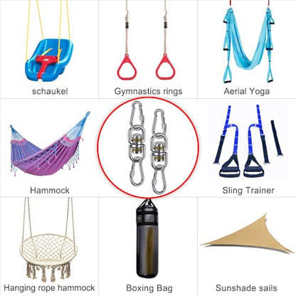 SELEWARE Heavy Duty Bearing Swing Swivel, 360° Rotation Hanging Accessory - color: 2 Pack Swivel (E) With 4 Carabiners