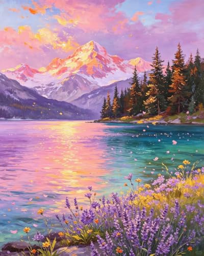 ZRIZQ Landscape Paint by Numbers Kit for Adults Beginner,Mountain,16x20 | Full set with wooden brushes,rolled canvas,rich paints.Calming activity.Beginner friendly.Just open and paint. - color: 16"X20"Rolled Canvas-Mountain Landscape