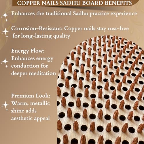 TENGRY Sadhu Board, Specially Crafted Aluminum & Copper Nails, Light Nail Board, 0.31 IN (8 mm), Beginners, Hexagon, Slim Sadhu Wood Board for Standing on Nails, Acupuncture Foot Massage, Yoga Gift - color: Sun and Moon White Copper Nails