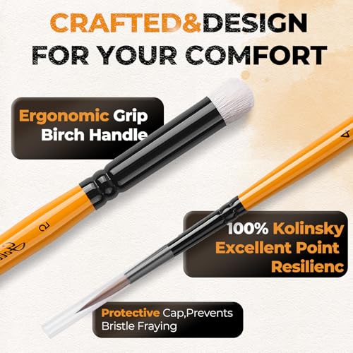 Golden Maple Kolinsky Sable Brushes,7PCS Miniature Paint Brushes Set with DryBrushes #3,5,6 for Miniature,Model,Oil,Acrylics,Watercolor,Gouache - color: Orange