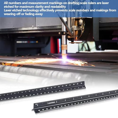 Engineer Scale Ruler, Imperial Measurements 12'', Laser-Etched Aluminum Architect Triangular Ruler Black for Architects, Students, Draftsman, and Engineers | Black, Laser-Etched Aluminum Architect Triangular Ruler for Architects, Students, Draftsman, and