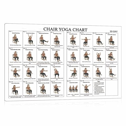 DQYZNYC Chair Yoga Chart Poster Framed Print Seated Exercises for Seniors and Beginners Canvas Wall Art Yoga Room Living Room Bedroom Gym Decor 12x18 Inch A - color: Wrapped Canvas-A, size: 18"L x 12"W