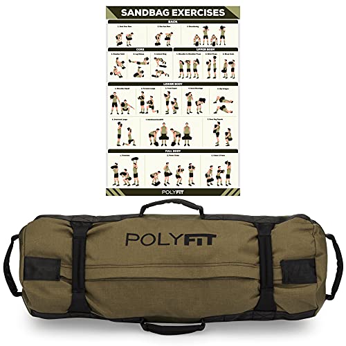 Polyfit Classic Sandbag - Workout Sandbag with 8 Gripping Handles | For working out and weight training, 3 sizes with adjustable filler bags, 8 foam handles, sand not included - color: GREEN, size: Large (50-125lbs)