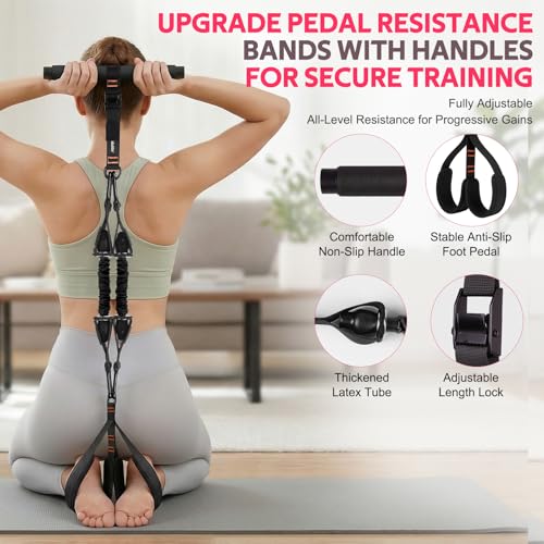 WALITO 15 PCS Pilates Kit, Adjustable Pedal Resistance Band with Handle, Figure 8 Resistance Band for Exercise Women, At Home Workout Equipment Set with Yoga Ball & Booty Bands for Full Body Gym - color: Black