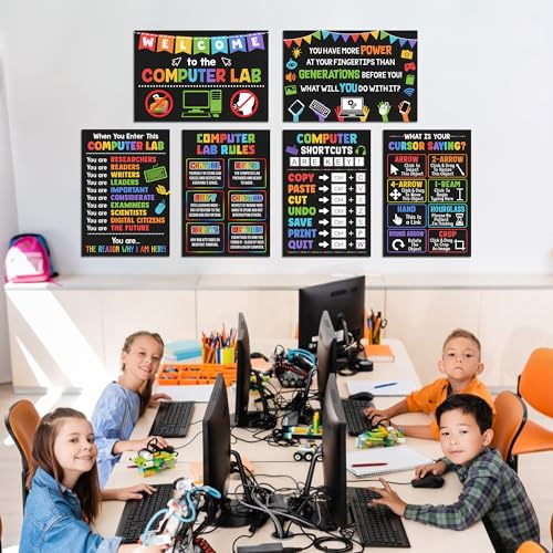 Lalunia 6 Pcs Computer Science Classroom Poster (11x16) - Computer Lab Posters, Teachers Supplies PC Shortcuts, Stem Technology Education Chart, PC Keyboard Wall Art For Kids, Back To School Gifts - color: Computer Lab